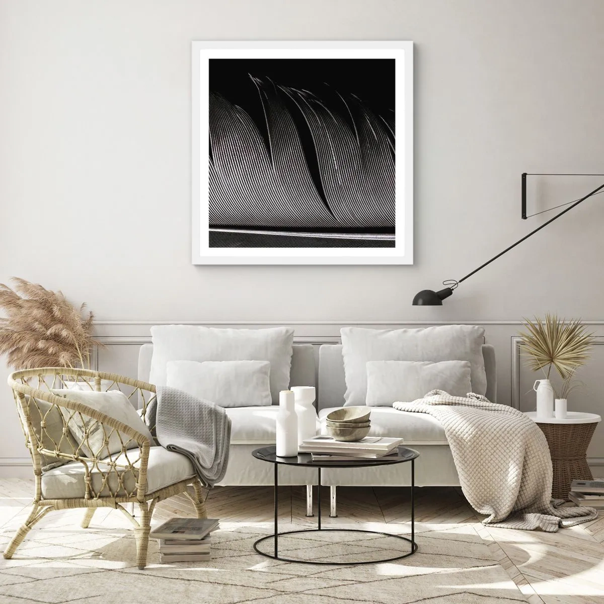 Poster în ramă albă - Pana - o construcție minunată - 40x40 cm