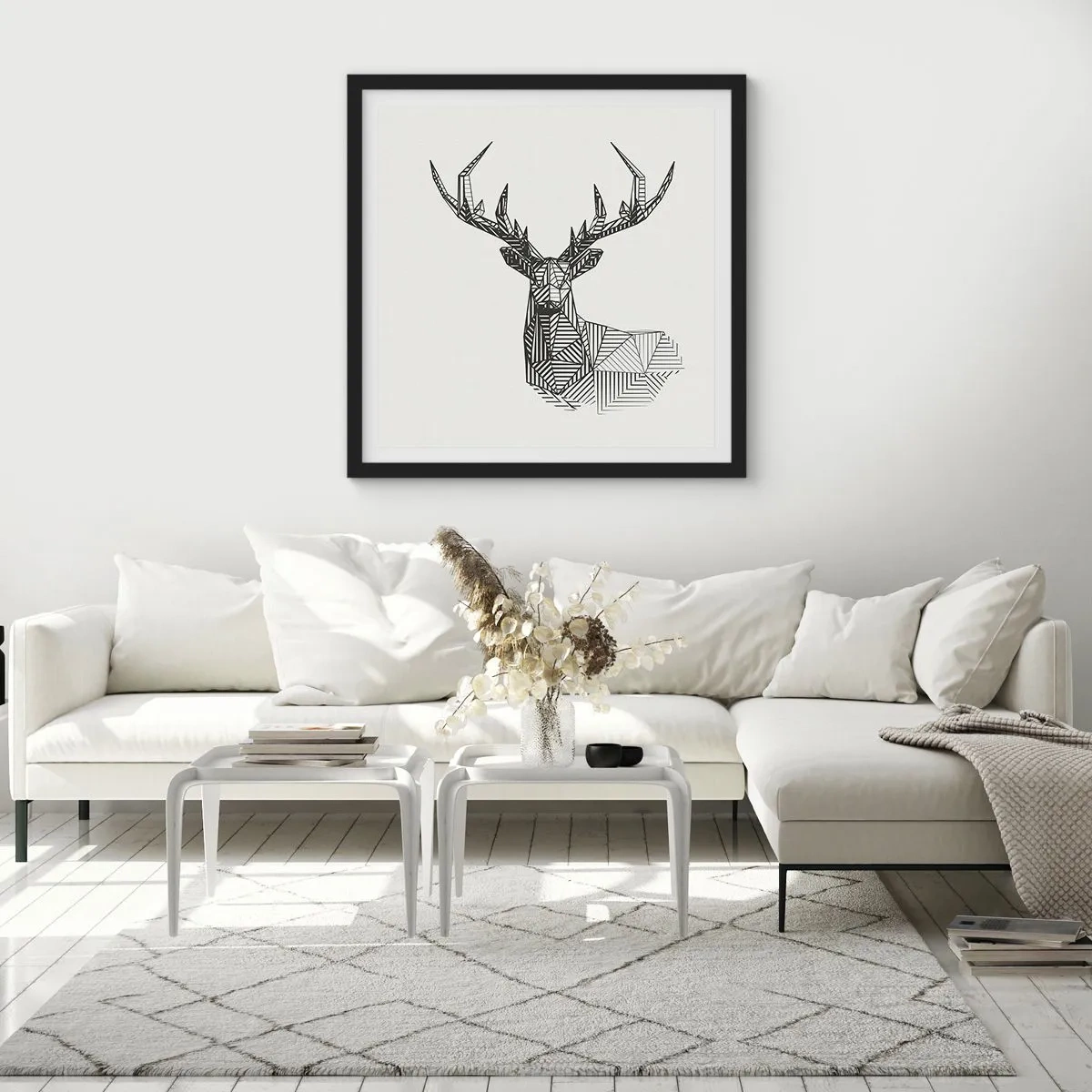 Poster în ramă neagră - Cerb în stil cubist - 60x60 cm