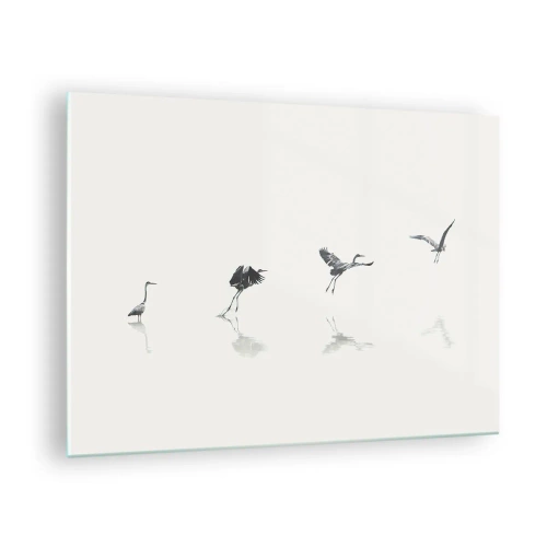Tablou pe sticlă - Siluete a patru păsări mișcându-se peste apă - 70x50cm - Patru pași simpli - Decorațiune modernă pentru perete pentru living și dormitor ARTTOR