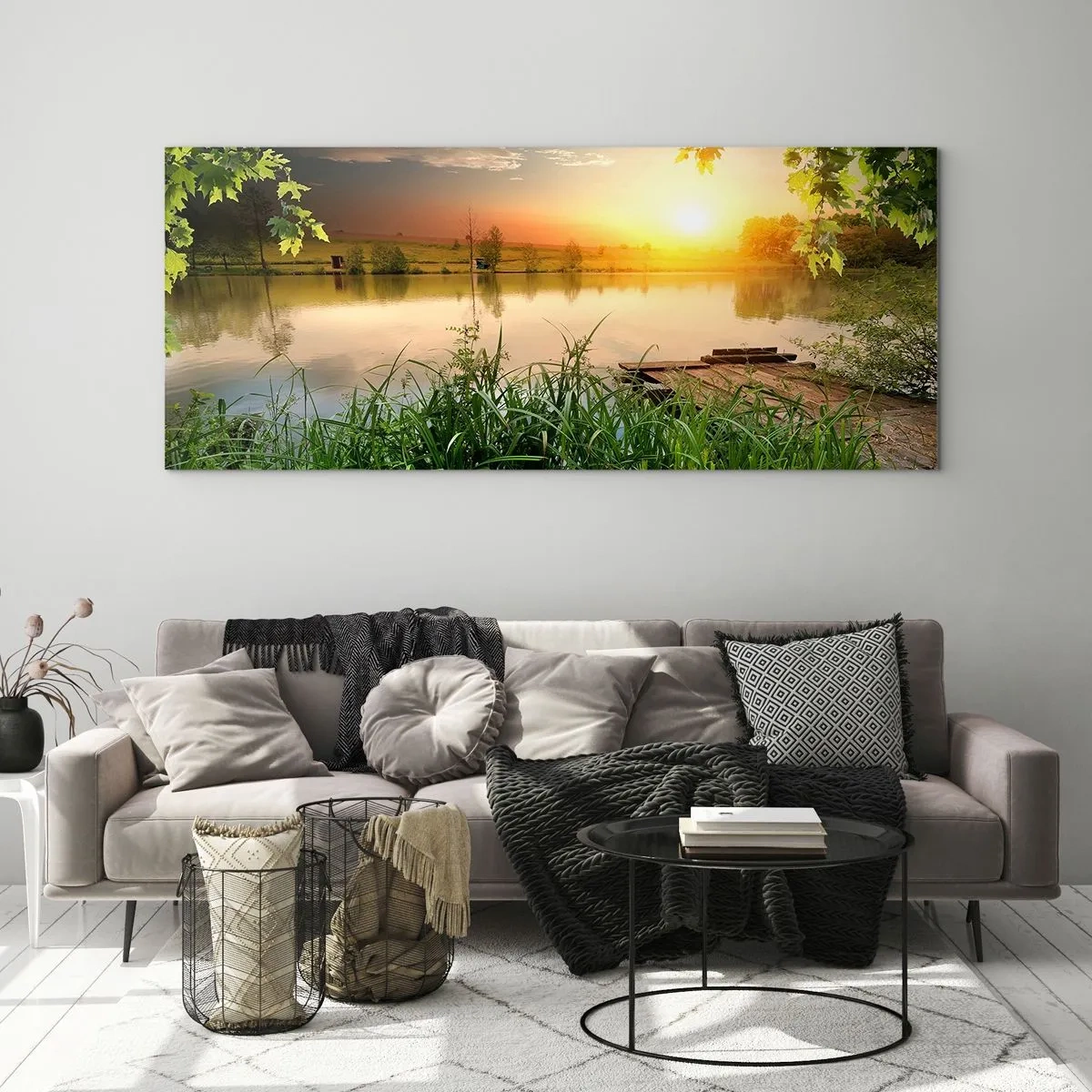Tablou pe sticlă - Peisaj într-un cadru verde - 120x50 cm