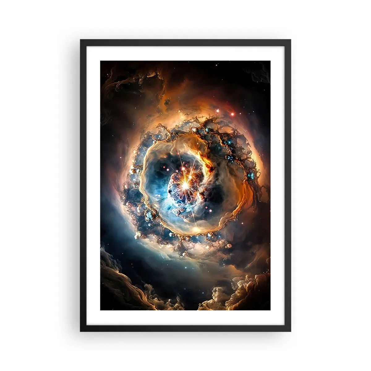 Poster în ramă neagră - explozie cosmică de lumină și energie în spațiul galactic. - 50x70cm - Început - Decorațiune modernă pentru perete pentru living și dormitor ARTTOR