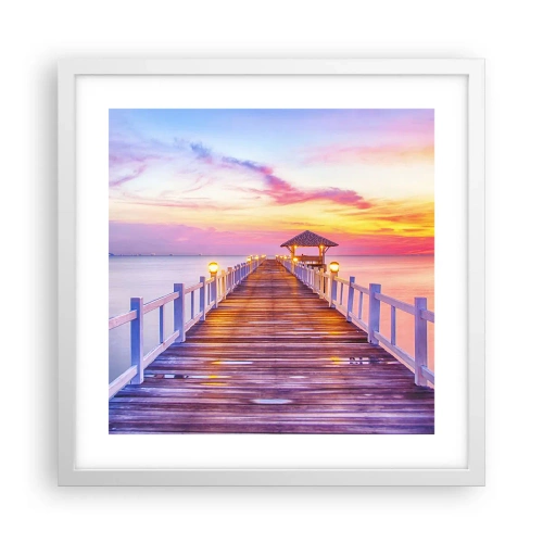 Poster în ramă albă - Tăcerea serii în liliac-auriu - 40x40 cm