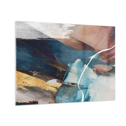 Tablou pe sticlă - O compoziție abstractă în turcoaz, auriu și maro. - 70x50cm - Cu fler și energie - Decorațiune modernă pentru perete pentru living și dormitor ARTTOR