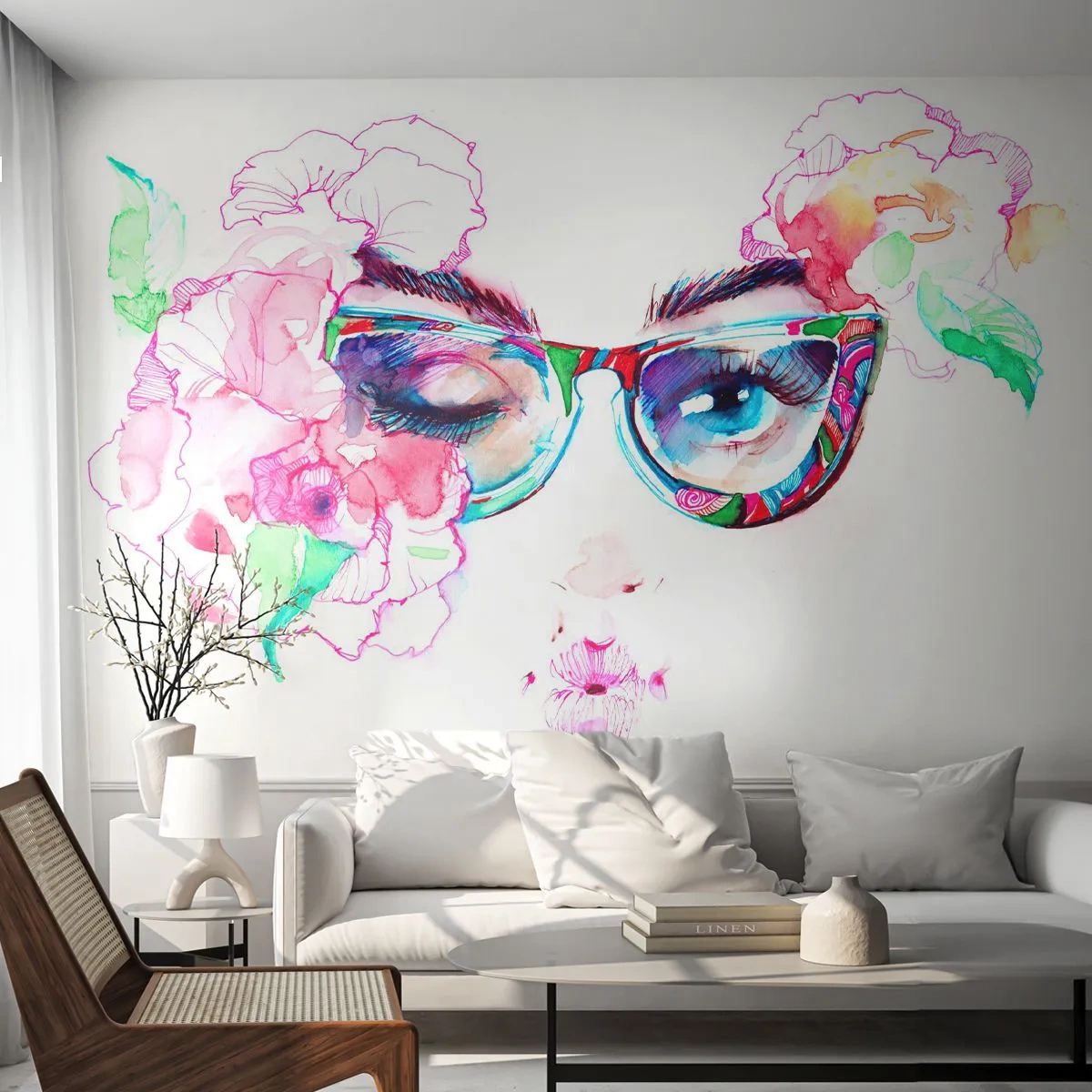 Tapet Autoadeziv Deluxe Sticker - O promisiune ispititoare - Abstracția, Ochi de femeie, Ochelari - 250x175 cm