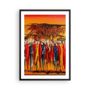 Poster în ramă neagră - Scenă africană abstractă cu culori vibrante - 50x70cm - Acolo, acolo, acolo, acolo se duc - Decorațiune modernă pentru perete pentru living și dormitor ARTTOR