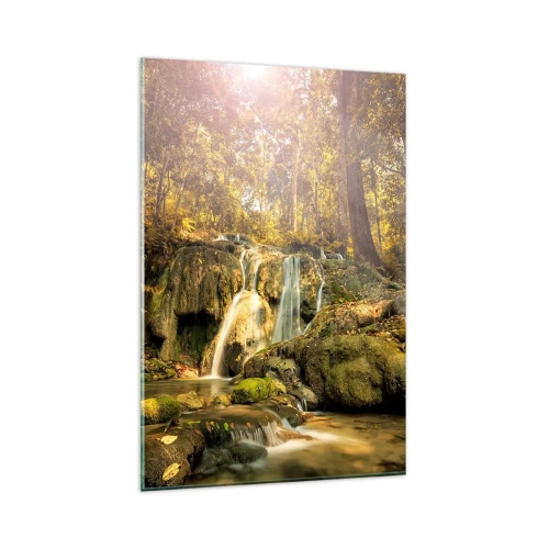 Tablou pe sticlă - Cascada de pădure în verde - 80x120 cm