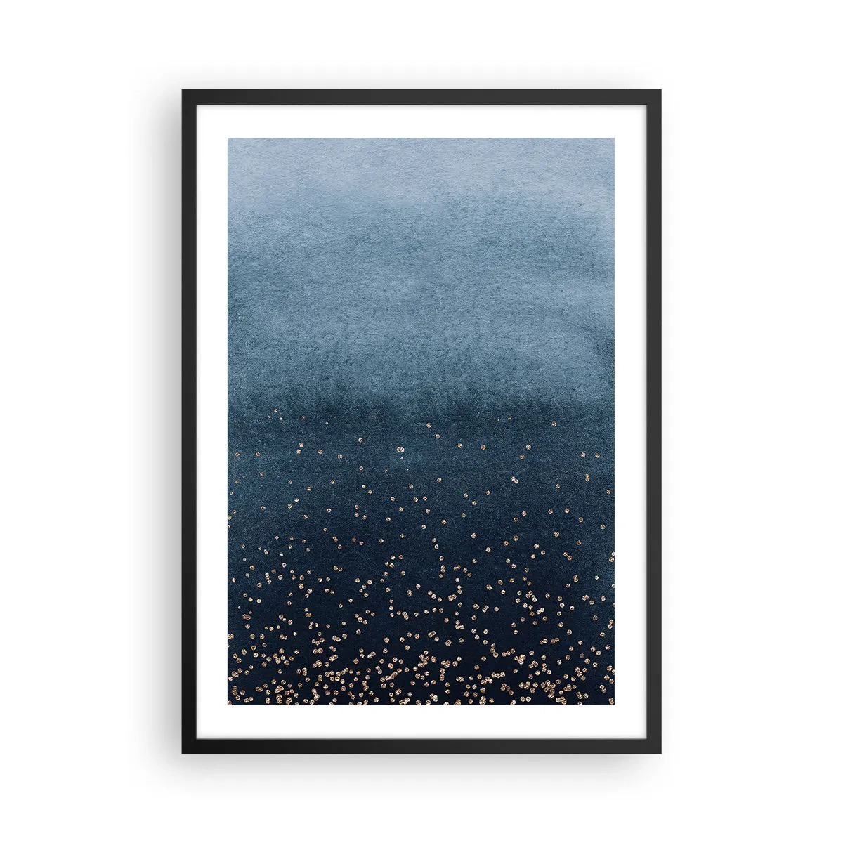 Poster în ramă neagră - Gradient albastru cu accente aurii - 50x70cm - Compoziție - faze albastre - Decorațiune modernă pentru perete pentru living și dormitor ARTTOR