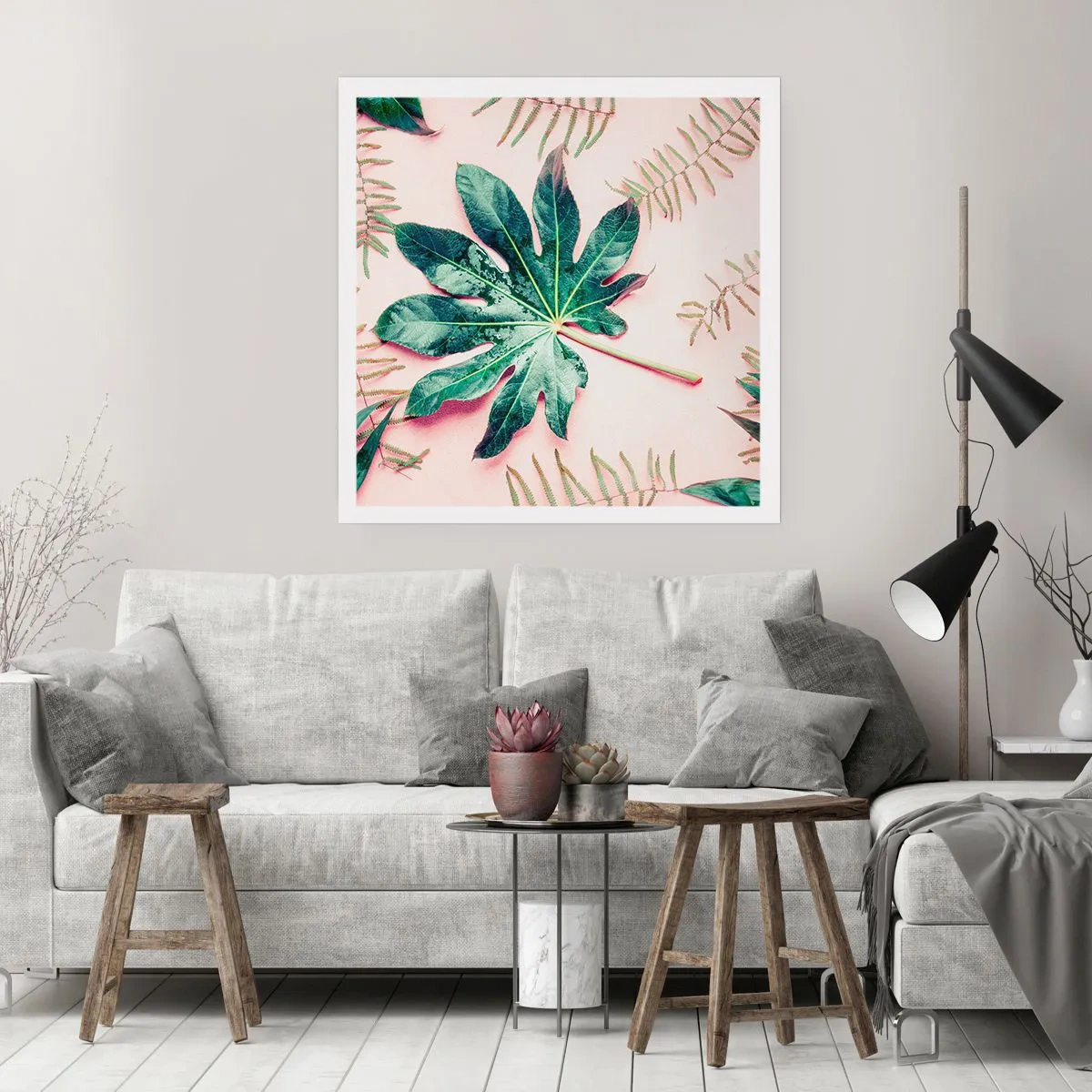 Poster - Studiu de verdeață pe un fundal roz - 40x40 cm
