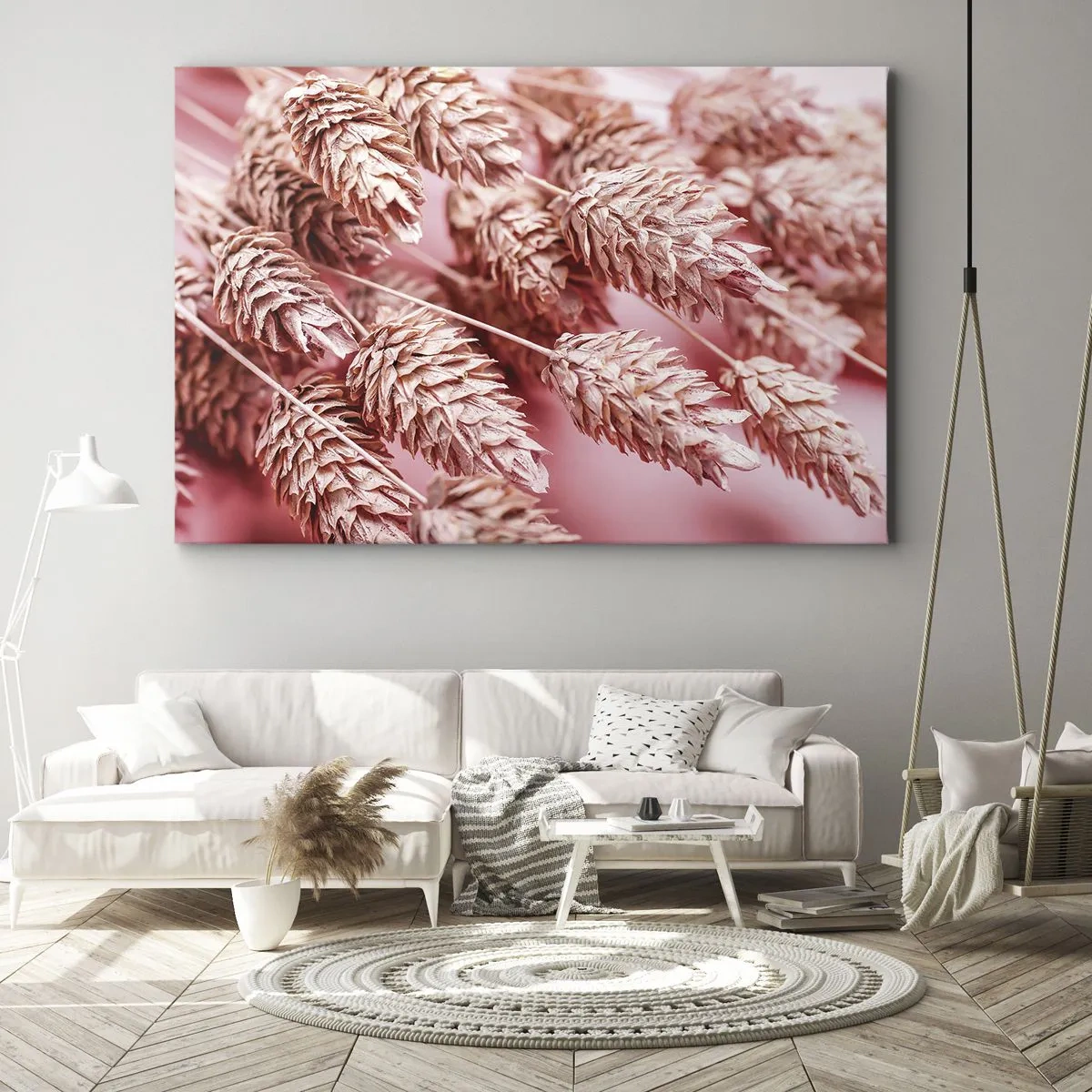 Tablou pe pânză Canvas - Prim-plan al urechilor cu nuanțe roz - 70x50cm - Cascadă florală în roz - Decorațiune modernă pentru perete pentru living și dormitor ARTTOR