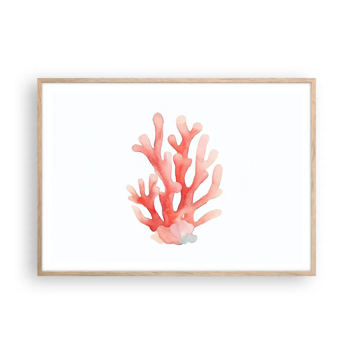 Poster în ramă de stejar deschis - Culoare de coral - 100x70 cm