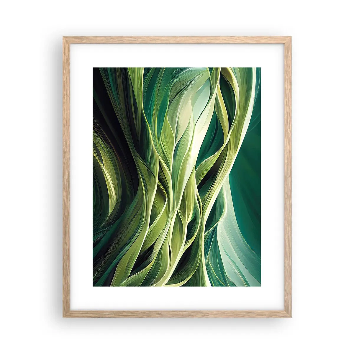 Poster în ramă de stejar deschis - Un joc abstract de verde - 40x50 cm