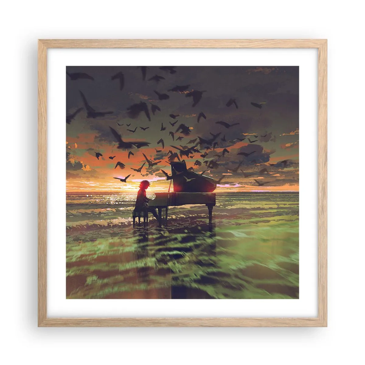 Poster în ramă de stejar deschis - Concert pentru pian și valuri - 50x50 cm