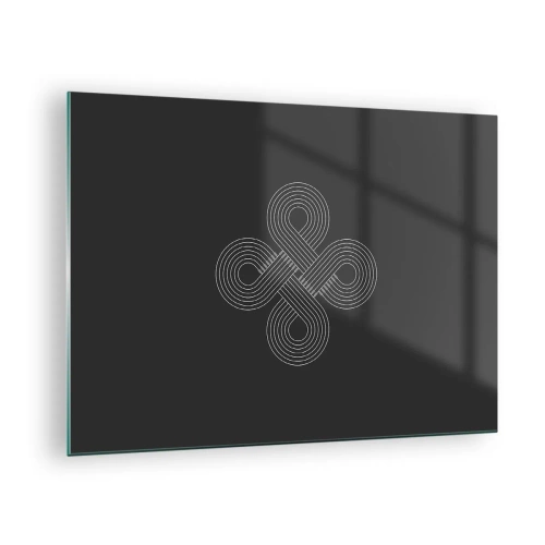 Tablou pe sticlă - Simbol celtic alb minimalist pe fundal negru - 70x50cm - În spirit celtic - Decorațiune modernă pentru perete pentru living și dormitor ARTTOR