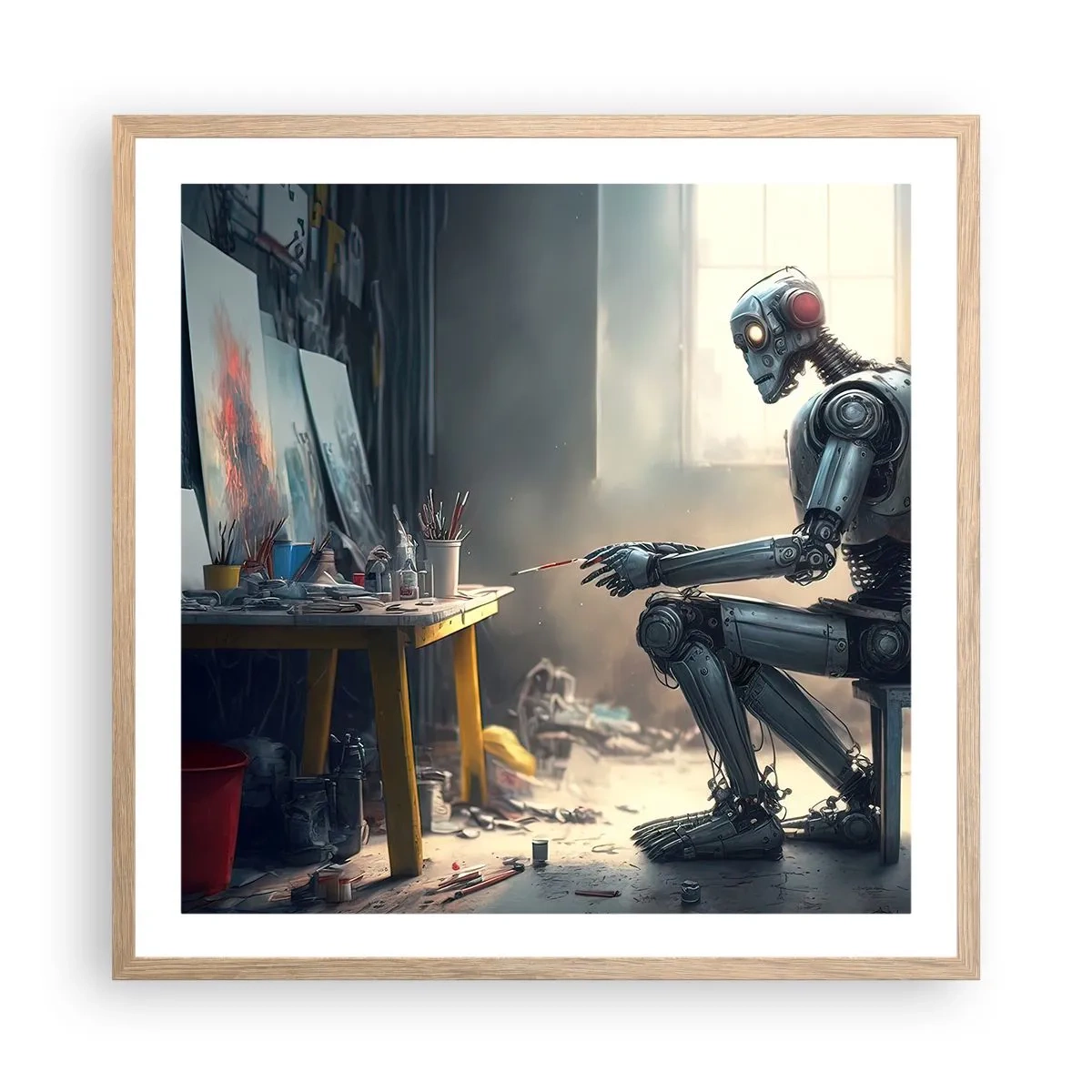 Poster în ramă de stejar deschis - Actul de creație - 60x60 cm