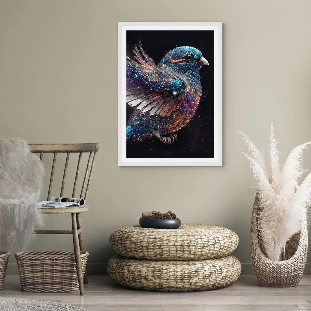 Poster în ramă albă - Vrăbiuța de diamant - 70x100 cm