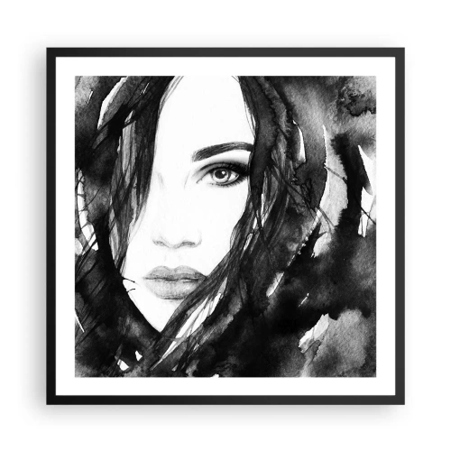 Poster în ramă neagră - Studiu unei dame în alb și negru - 60x60 cm