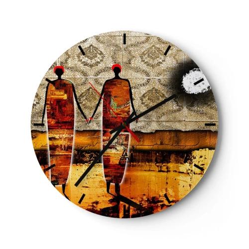 Ceas de perete - Ceas pe sticlă - Compoziție etnică în culorile Africii - 40x40 cm