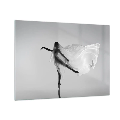 Tablou pe sticlă - Silueta unei dansatoare cu un voal plutitor în mișcare - 70x50cm - Lejeritate și grație - Decorațiune modernă pentru perete pentru living și dormitor ARTTOR