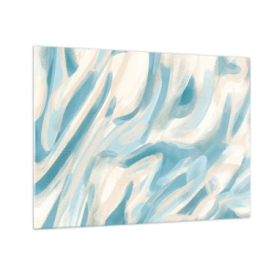 Tablou pe sticlă - Pensule abstracte în culori albastre și crem. - 70x50cm - Brize de primăvară - Decorațiune modernă pentru perete pentru living și dormitor ARTTOR