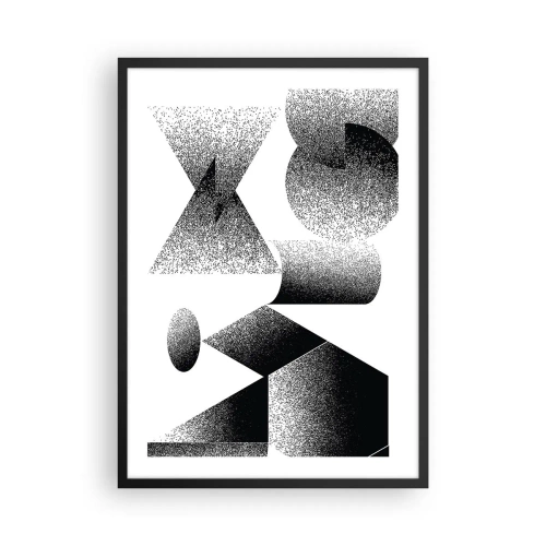 Poster în ramă neagră - Compoziție abstractă de forme geometrice în alb și negru - 50x70cm - Unghiuri și ovale - Decorațiune modernă pentru perete pentru living și dormitor ARTTOR