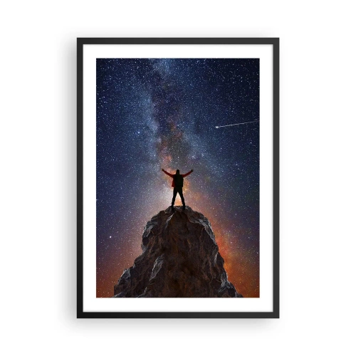 Poster în ramă neagră - Siluetă pe vârful unei stânci cu un cer înstelat în fundal - 50x70cm - Puterea este cu mine! - Decorațiune modernă pentru perete pentru living și dormitor ARTTOR