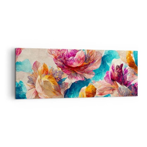 Tablou pe pânză - Splendoarea colorată a buchetului de flori - 140x50 cm