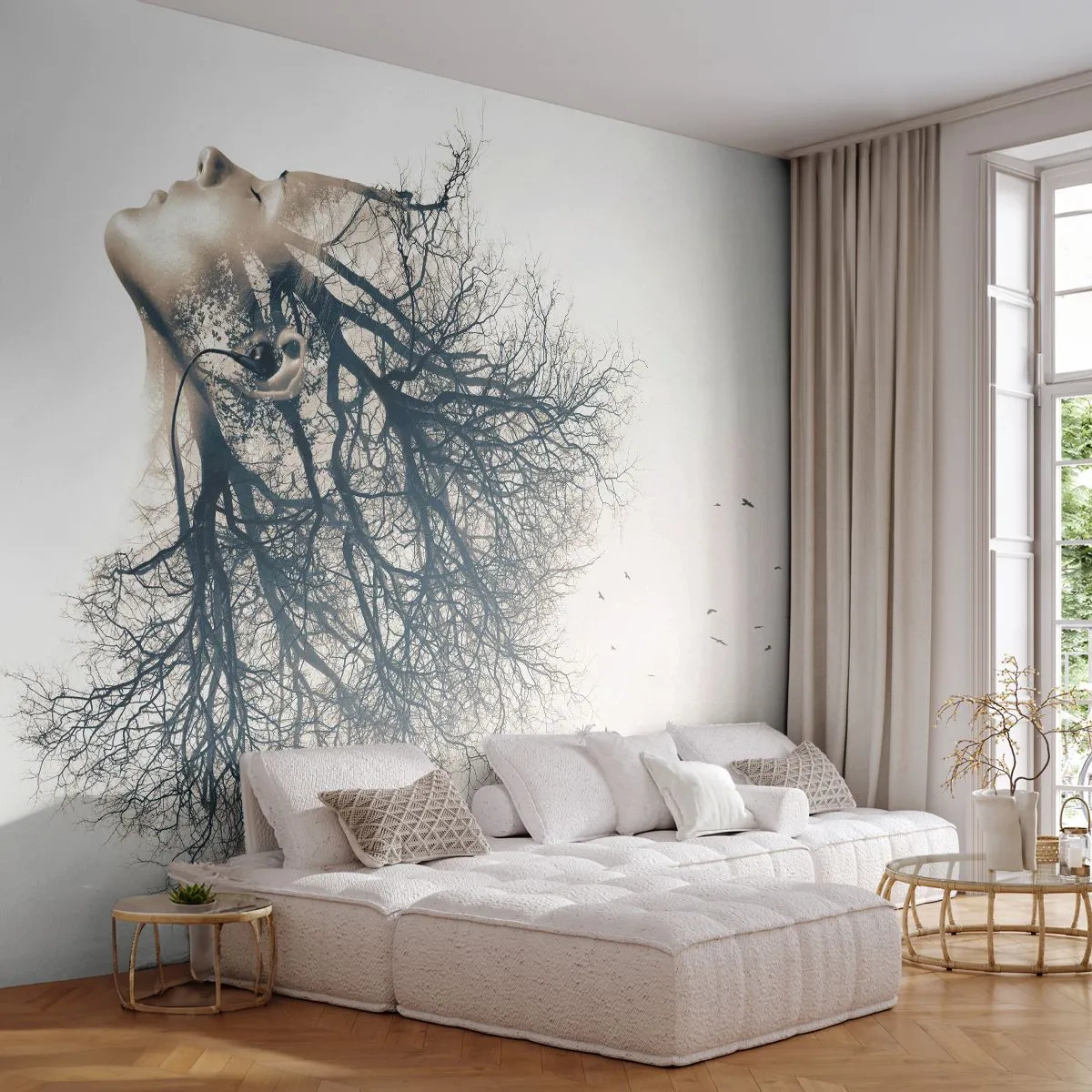 Tapet Standard Eco - Ascultând șoapta copacului - Abstracția, Chipul de femeie, Copac - 200x140 cm