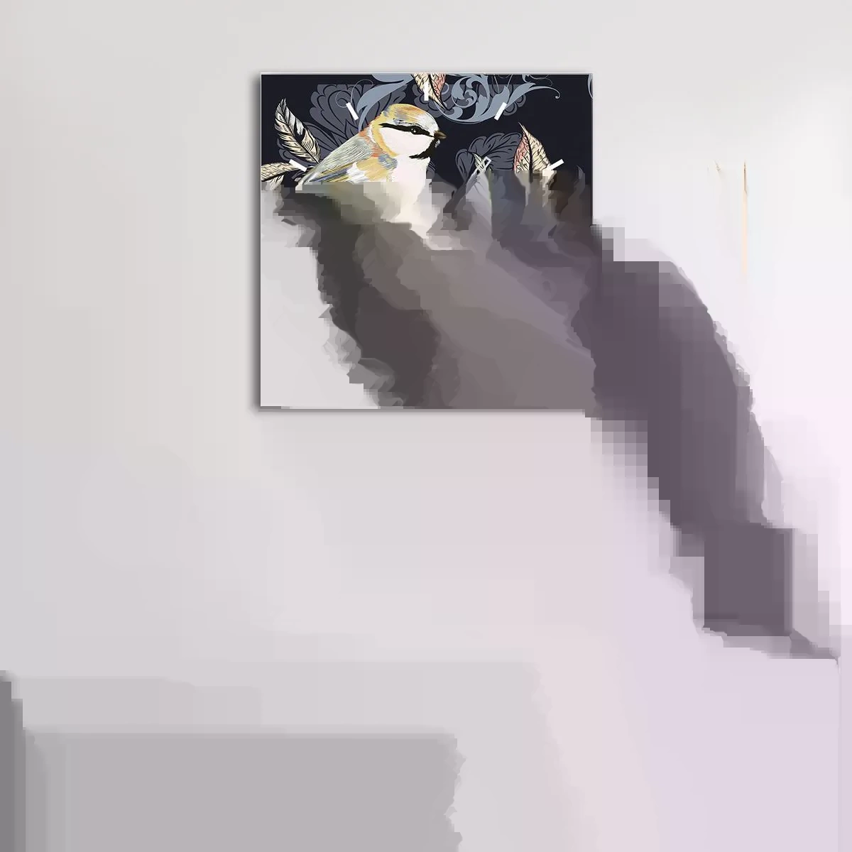 Ceas de perete - Ceas pe sticlă - Ciripirile galben-albastru - 30x30 cm