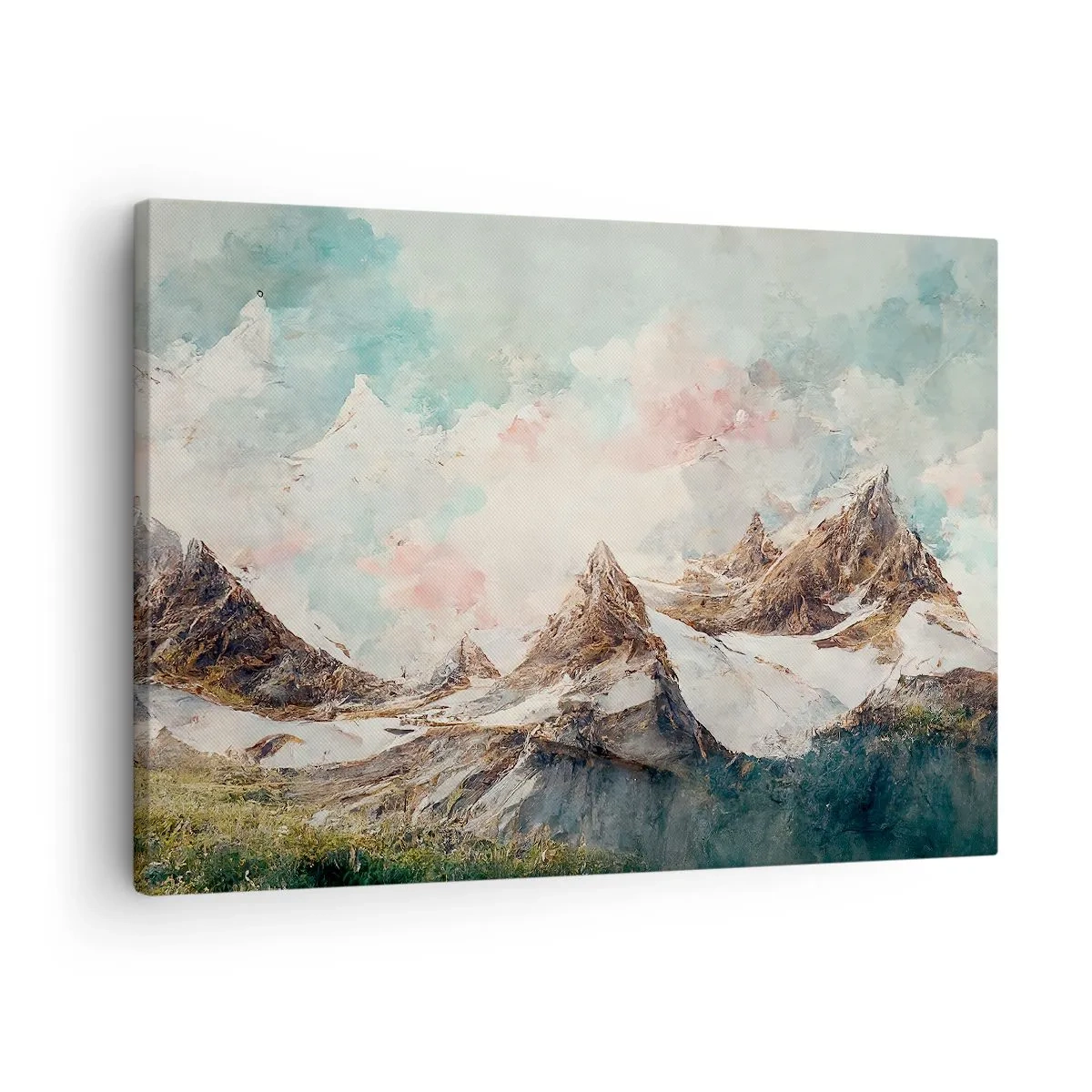 Tablou pe pânză Canvas - Munți pitorești cu cer pastelat - 70x50cm - Lame de piatră - Decorațiune modernă pentru perete pentru living și dormitor ARTTOR