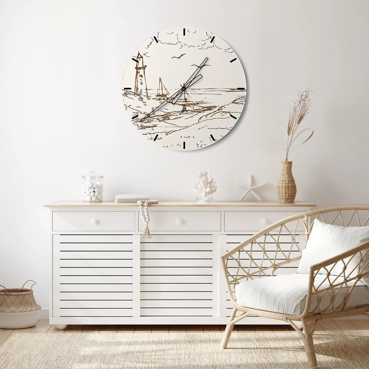 Ceas de perete - Ceas pe sticlă - Schiță de amintiri de vară - 30x30 cm