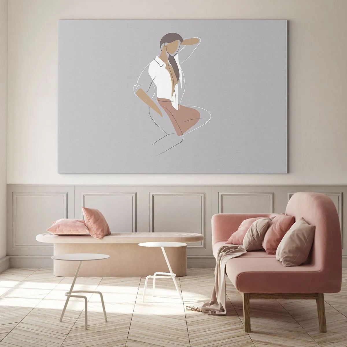 Tablou pe sticlă - Siluetă de femeie în stil minimalist - 70x50cm - Schiță de farmec - Decorațiune modernă pentru perete pentru living și dormitor ARTTOR