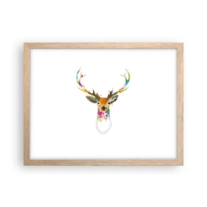 Poster în ramă de stejar deschis - Cerb blând scăldat în culoare - 40x30 cm