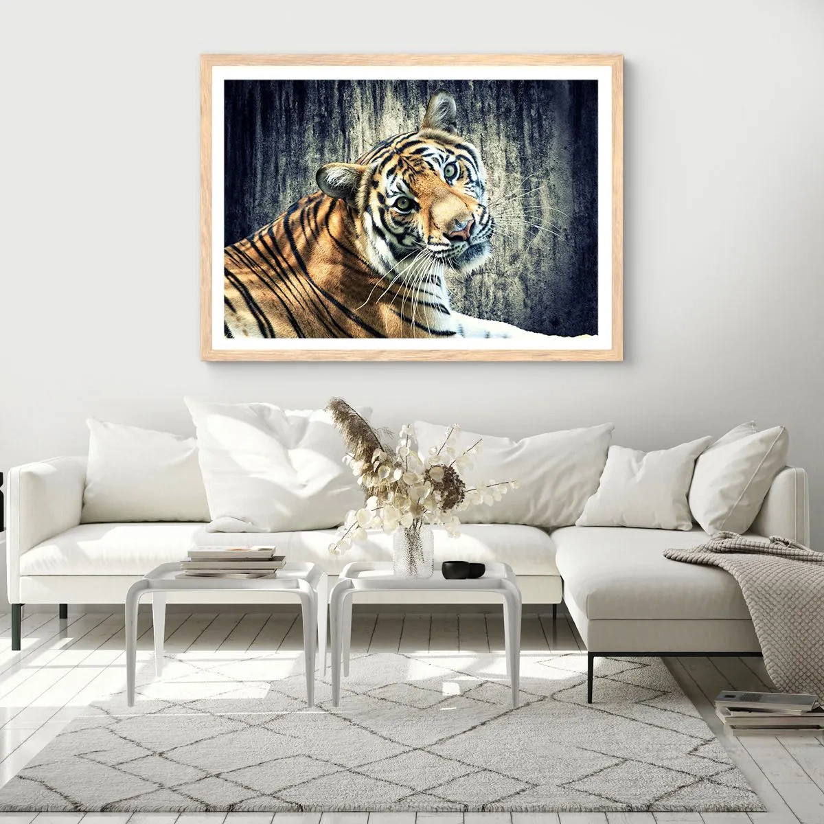 Poster în ramă de stejar deschis - Portret în fluxuri de lumină - 100x70 cm