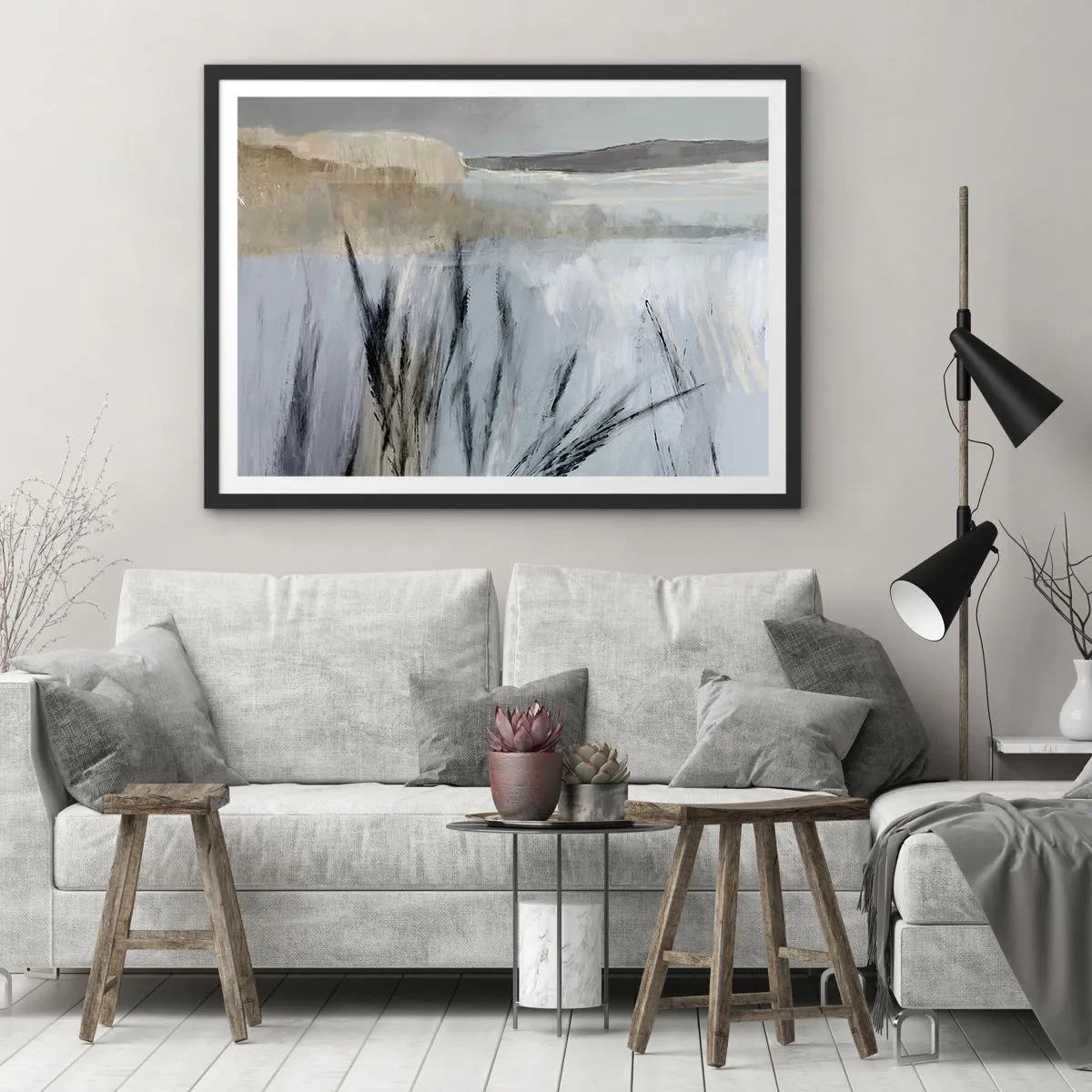 Poster în ramă neagră - Câmpuri de iarnă - 70x50 cm