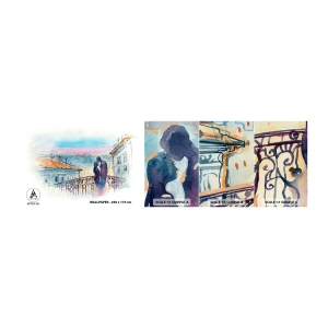 Mostră tapet autocolant Deluxe Sticker - Iubiți parizieni - Arhitectură, Oraș, Un cuplu de îndrăgostiți - 100x30 cm
