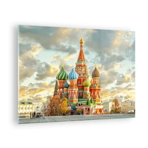 Tablou pe sticlă - Catedrala Sfântul Vasile din Moscova pe un cer înnorat - 70x50cm - Nici măcar Disney nu ar fi venit cu această idee - Decorațiune modernă pentru perete pentru living și dormitor ARTTOR