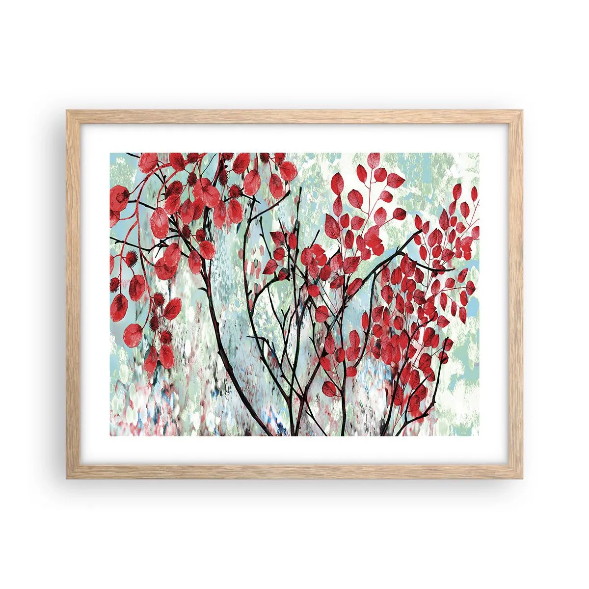 Poster în ramă de stejar deschis - Arbore în stacojiu - 50x40 cm