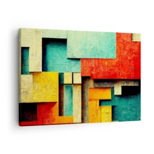 Tablou pe pânză Canvas - Forme geometrice abstracte în culori vibrante - 70x50cm - Festival de unghiuri drepte - Decorațiune modernă pentru perete pentru living și dormitor ARTTOR