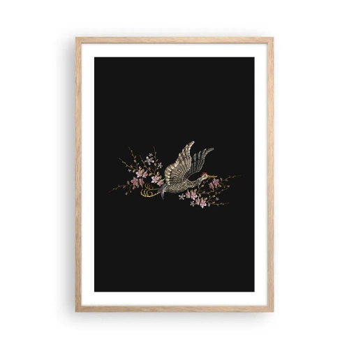 Poster în ramă de stejar deschis - Pasăre exotică brodată - 50x70 cm