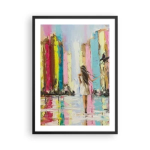 Poster în ramă neagră - O femeie printre clădiri colorate în stil impresionist - 50x70cm - Urmați-mă - Decorațiune modernă pentru perete pentru living și dormitor ARTTOR