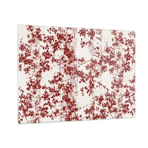 Tablou pe sticlă - Un model floral în roșu pe un fundal deschis, decolorat - 70x50cm - Ca un percal vechi - Decorațiune modernă pentru perete pentru living și dormitor ARTTOR