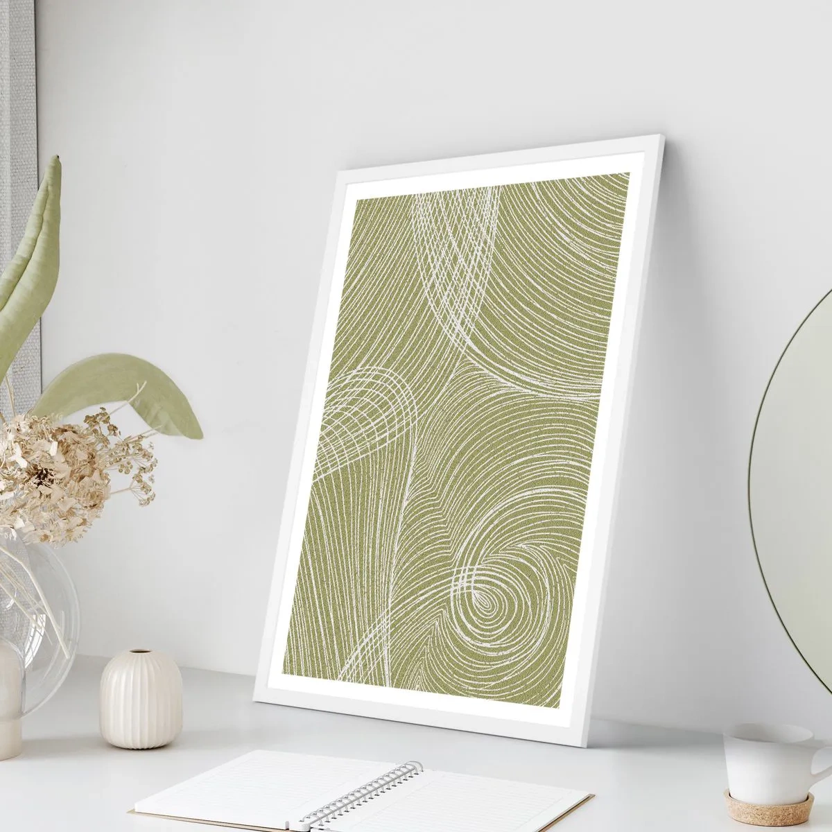 Poster în ramă albă - Abstracție complicată în alb - 50x70 cm