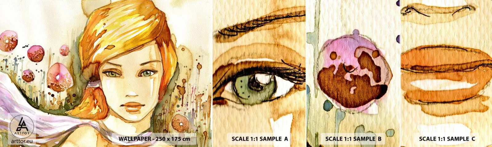 Mostră de Tapet Standard Eco - Privirea de smarald care reduce la tăcere furia - Femeie, luncă, Modă - 100x30 cm