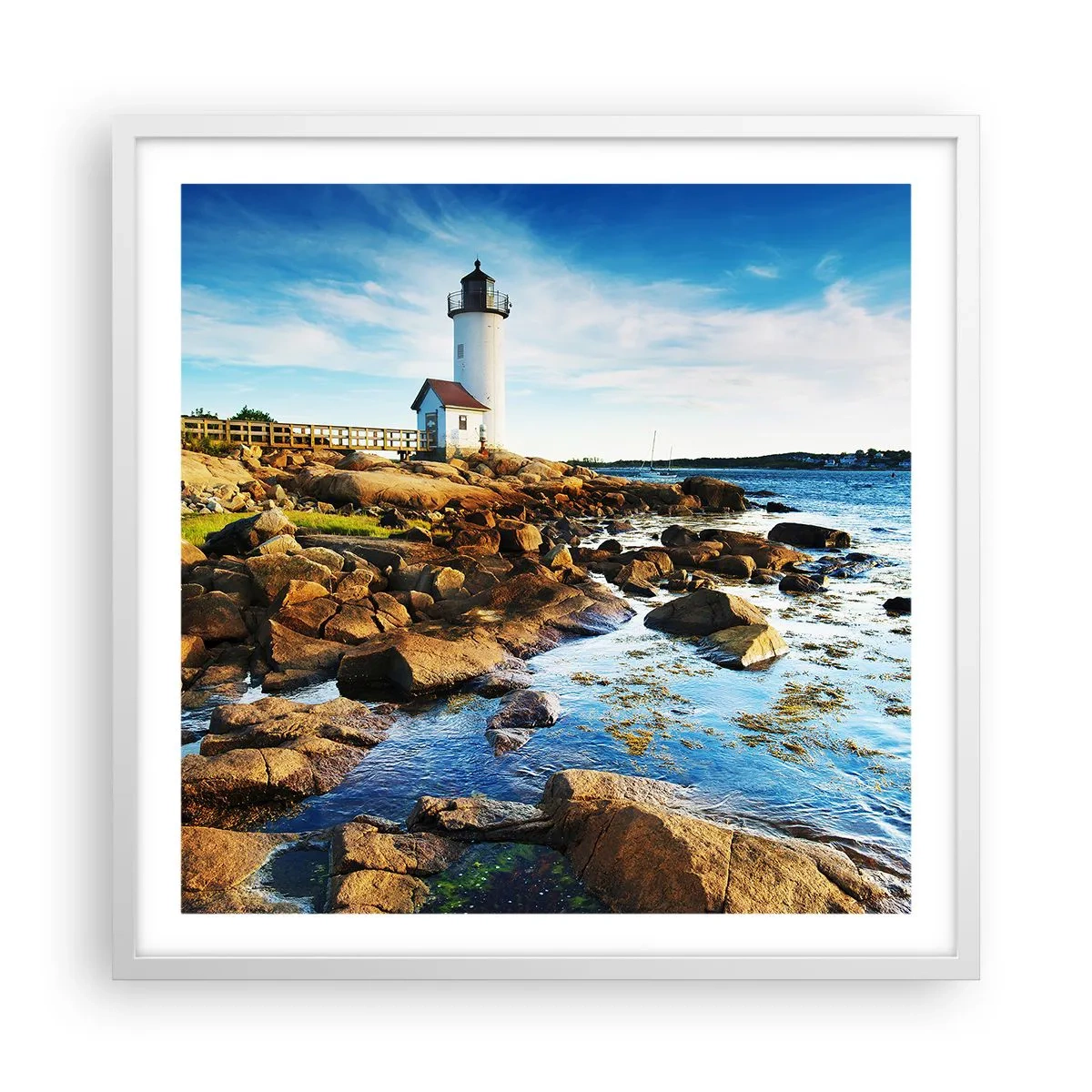 Poster în ramă albă - Întoarce-te acasă fericit, te aștept cu nerăbdare - 60x60 cm