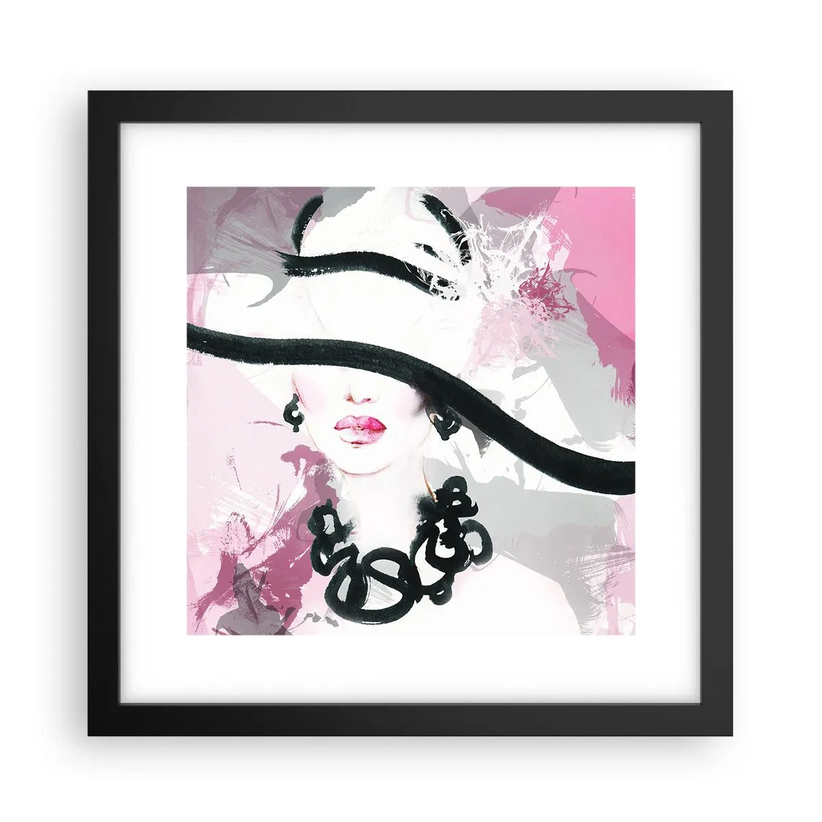 Poster în ramă neagră - Studiu unei dame în negru și roz - 30x30 cm
