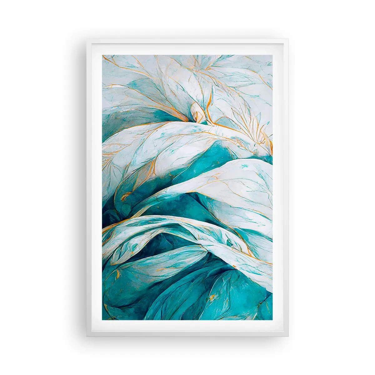 Poster în ramă albă - Abstractul albastru cu motiv auriu - 61x91 cm