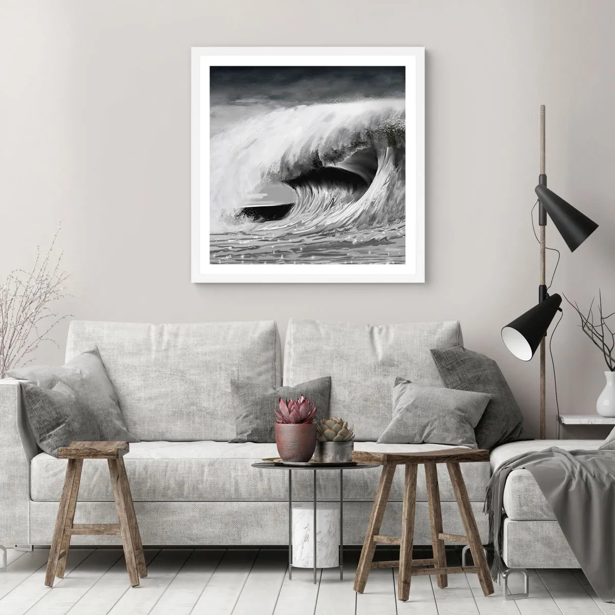 Poster în ramă albă - Mânia oceanului - 40x40 cm