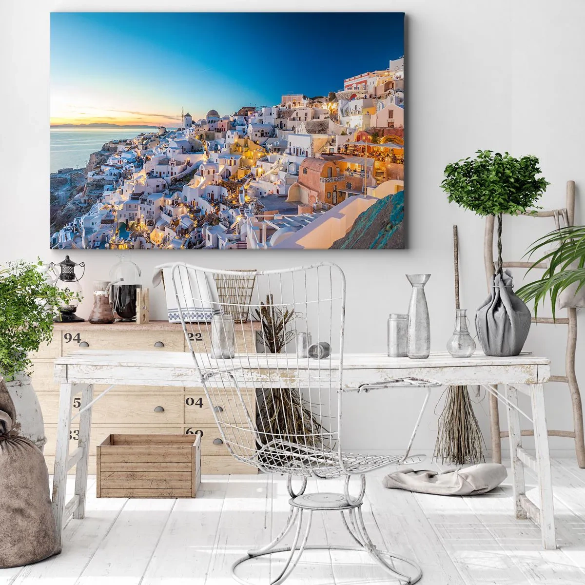Tablou pe pânză Canvas - Vedere a unui oraș grecesc la apus - 70x50cm - Esența grecității - Decorațiune modernă pentru perete pentru living și dormitor ARTTOR