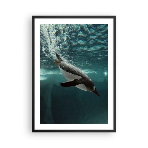 Poster în ramă neagră - Un pinguin înotând sub apă - 50x70cm - Bun venit în lumea mea - Decorațiune modernă pentru perete pentru living și dormitor ARTTOR