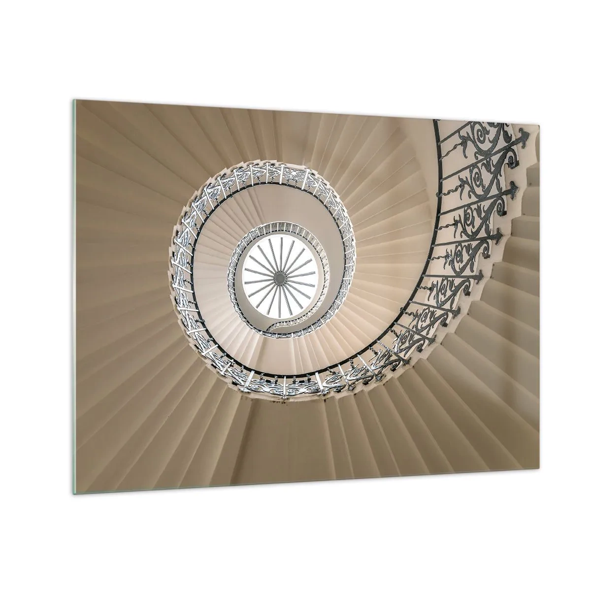 Tablou pe sticlă - O vedere în sus pe o scară în spirală care seamănă cu o scoică - 70x50cm - În interiorul cochiliei - Decorațiune modernă pentru perete pentru living și dormitor ARTTOR